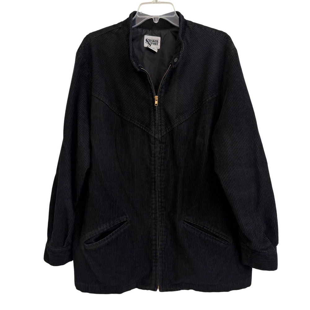 Vtg Shaker Sport Black Corduroy Zip Up Jacket Mock Neck Western Yoke Sz 40 EUC